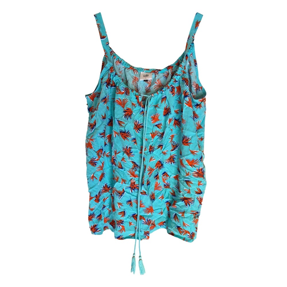 Cabi Tropical Floral Cami Top Turquoise Blue Orange S Flowy‎ Coquette Light